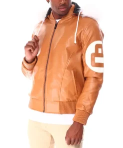 Stussy 8 Ball Light Brown Bomber Leather Jacket (1)