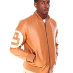 Stussy 8 Ball Light Brown Bomber Leather Jacket – Classic Varsity Fit