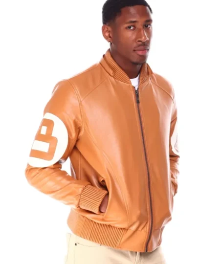 Stussy 8 Ball Light Brown Bomber Leather Jacket (2)
