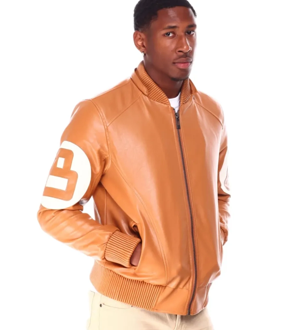 Stussy 8 Ball Light Brown Bomber Leather Jacket (2)