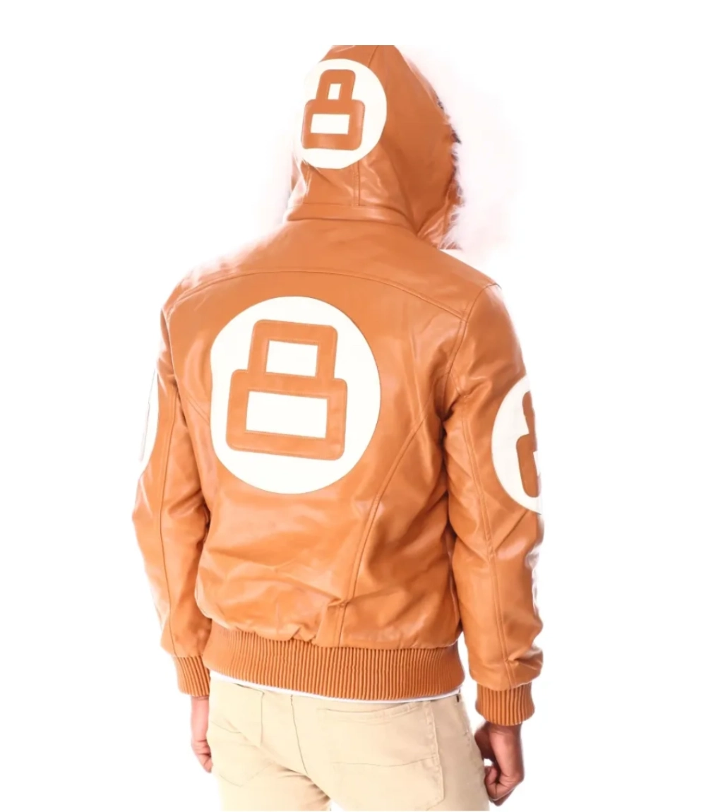 Stussy 8 Ball Light Brown Bomber Leather Jacket (3)