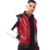 Stussy 8 Ball Moto Red Leather Jacket 90s Colorblock Racer Style (1)
