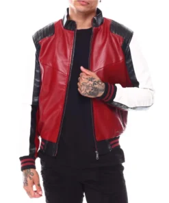 Stussy 8 Ball Moto Red Leather Jacket 90s Colorblock Racer Style (2)