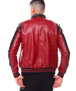 Stussy 8 Ball Moto Red Leather Jacket 90s Colorblock Racer Style (4)
