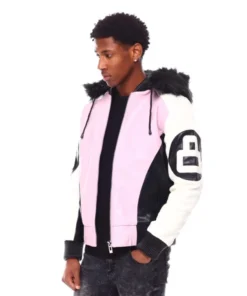Stussy 8 Ball Pink Hooded Leather Jacket For Man And Women (3)