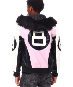Stussy 8 Ball Pink Hooded Leather Jacket For Man And Women (4)