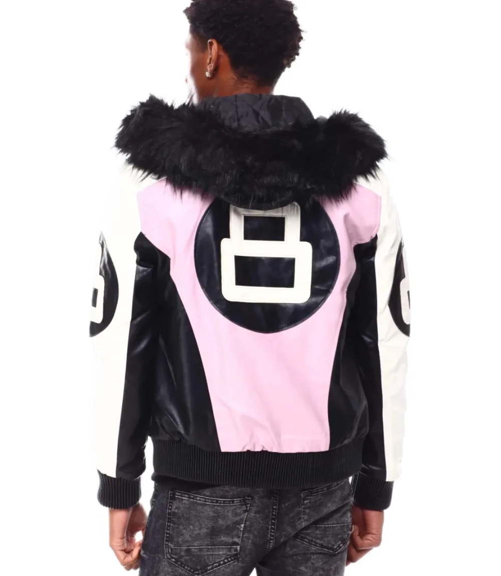 Stussy 8 Ball Pink Hooded Leather Jacket For Man And Women (4)