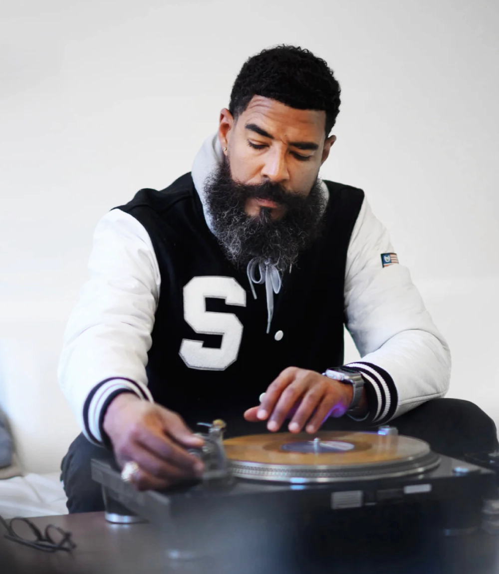 Stussy Big S Wool and Leather Varsity Jacket Black And White (1)