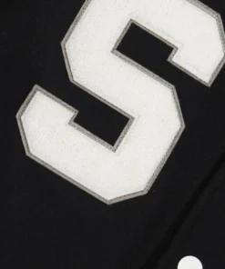 Stussy Big S Wool and Leather Varsity Jacket Black And White (2)