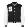 Stussy Big S Wool and Leather Varsity Jacket Black And White (4)