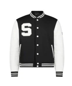 Stussy Big S Wool and Leather Varsity Jacket Black And White (4)