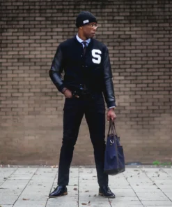 Stussy Big S Wool and Leather Varsity Jacket Black For Men (1)