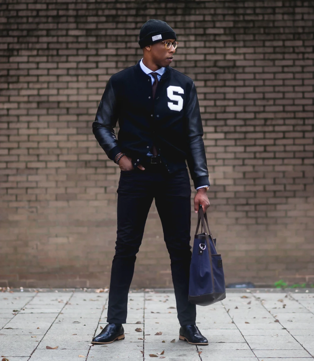 Stussy Big S Wool and Leather Varsity Jacket Black For Men (1)