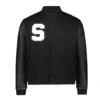 Stussy Big S Wool and Leather Varsity Jacket Black For Men (3)