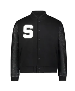 Stussy Big S Wool and Leather Varsity Jacket Black For Men (3)