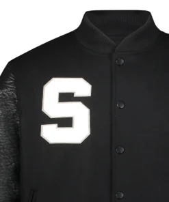 Stussy Big S Wool and Leather Varsity Jacket Black For Men (4)
