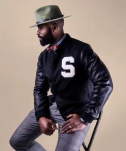 Stussy Big S Wool and Leather Varsity Jacket Black For Men (7)