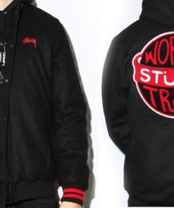 Stussy Black Wool Varsity Jacket World Tribe Applique (1)