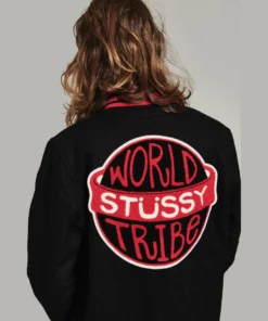 Stussy Black Wool Varsity Jacket World Tribe Applique (1)