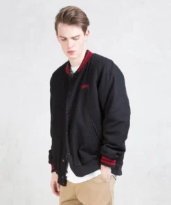 Stussy Black Wool Varsity Jacket World Tribe Applique (10)