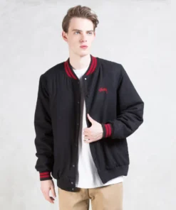 Stussy Black Wool Varsity Jacket World Tribe Applique (11)