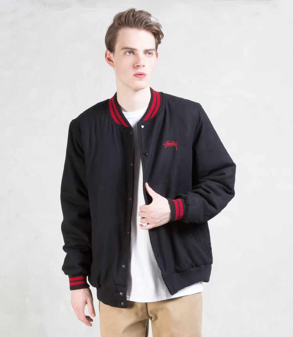 Stussy Black Wool Varsity Jacket World Tribe Applique (11)