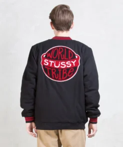 Stussy Black Wool Varsity Jacket World Tribe Applique (12)
