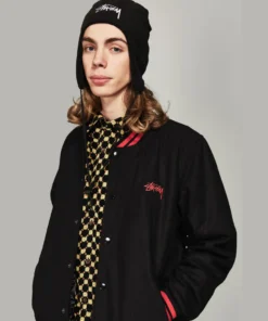 Stussy Black Wool Varsity Jacket World Tribe Applique (13)