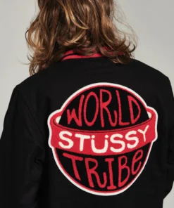 Stussy Black Wool Varsity Jacket World Tribe Applique (14)