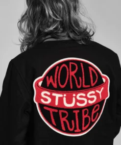Stussy Black Wool Varsity Jacket World Tribe Applique (15)