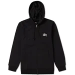 Stussy Black Zip‑Up Logo Hoodie – Stussy Essential