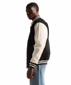 Stussy Men Black Wool And White Leather Varsity Letterman Jacket Stussy Basic Edition (2)