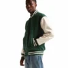 Stussy Men Kelly Green Wool And White Leather Varsity Jacket Stussy Basic Edition (3)