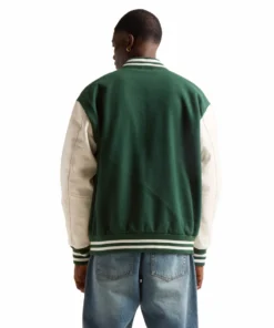 Stussy Men Kelly Green Wool And White Leather Varsity Jacket Stussy Basic Edition (5)