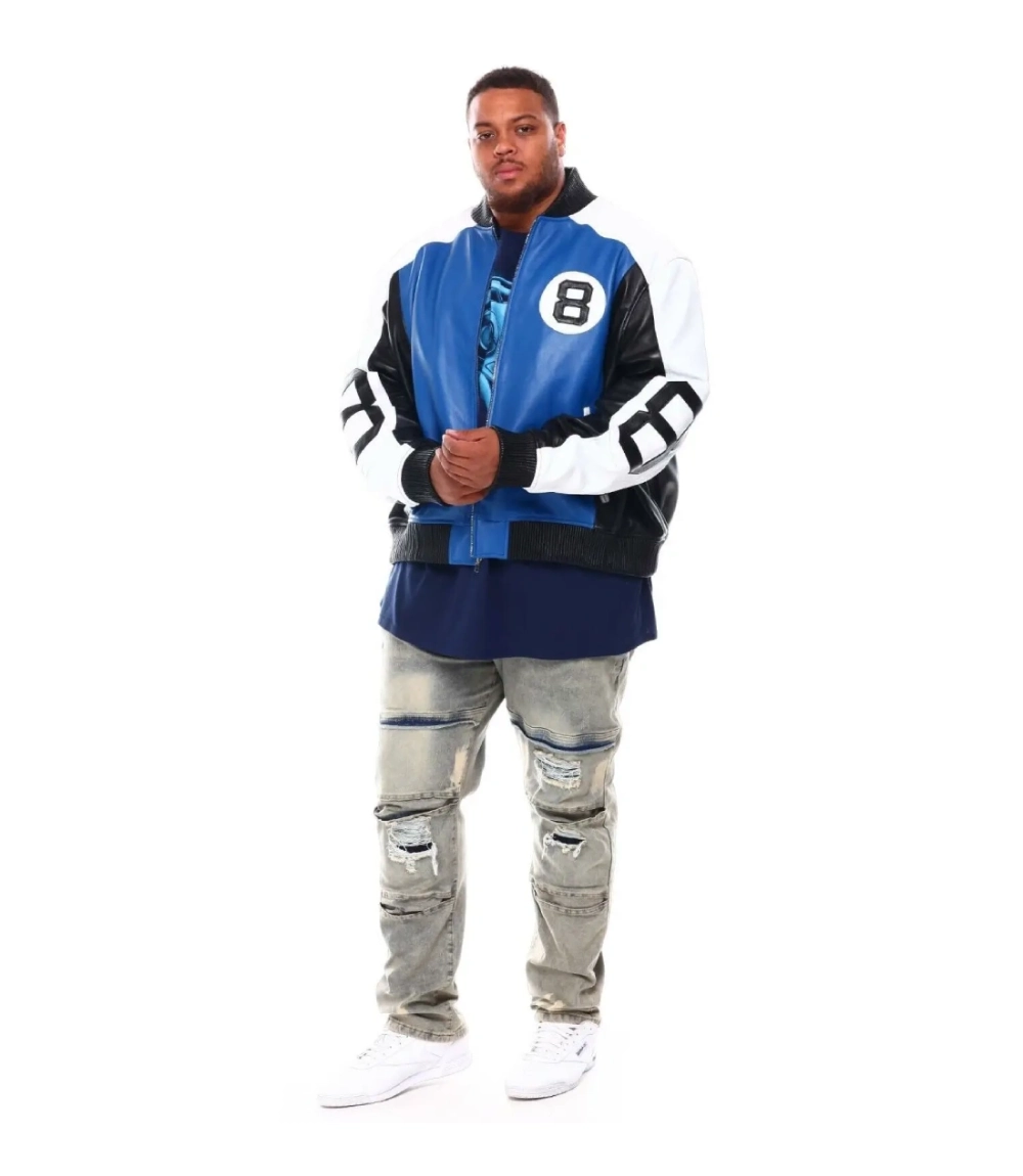 Stussy Men’s 8 Ball Blue Leather Jacket Big and Tall Varsity Fit (1)