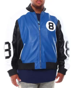 Stussy Men’s 8 Ball Blue Leather Jacket Big and Tall Varsity Fit (2)