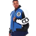 Stussy Men’s 8 Ball Blue Leather Jacket – Big and Tall Varsity Fit