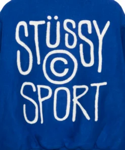 Stussy Royal Blue Melton Wool Varsity Jacket Sport Logo Edition (2)