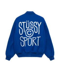 Stussy Royal Blue Melton Wool Varsity Jacket Sport Logo Edition (4)