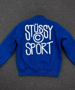 Stussy Royal Blue Melton Wool Varsity Jacket Sport Logo Edition (5)