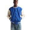 Stussy Royal Blue Wool And White Leather Varsity Letterman Jacket Stussy Basic Edition (1)