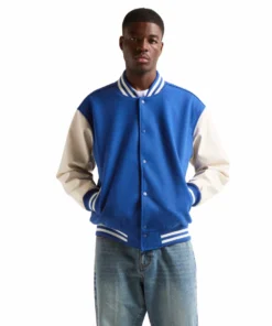 Stussy Royal Blue Wool And White Leather Varsity Letterman Jacket Stussy Basic Edition (1)