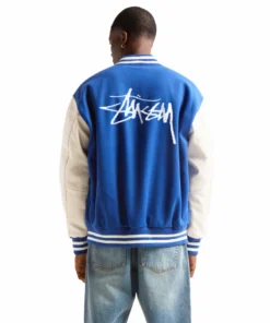 Stussy Royal Blue Wool And White Leather Varsity Letterman Jacket Stussy Basic Edition (2)