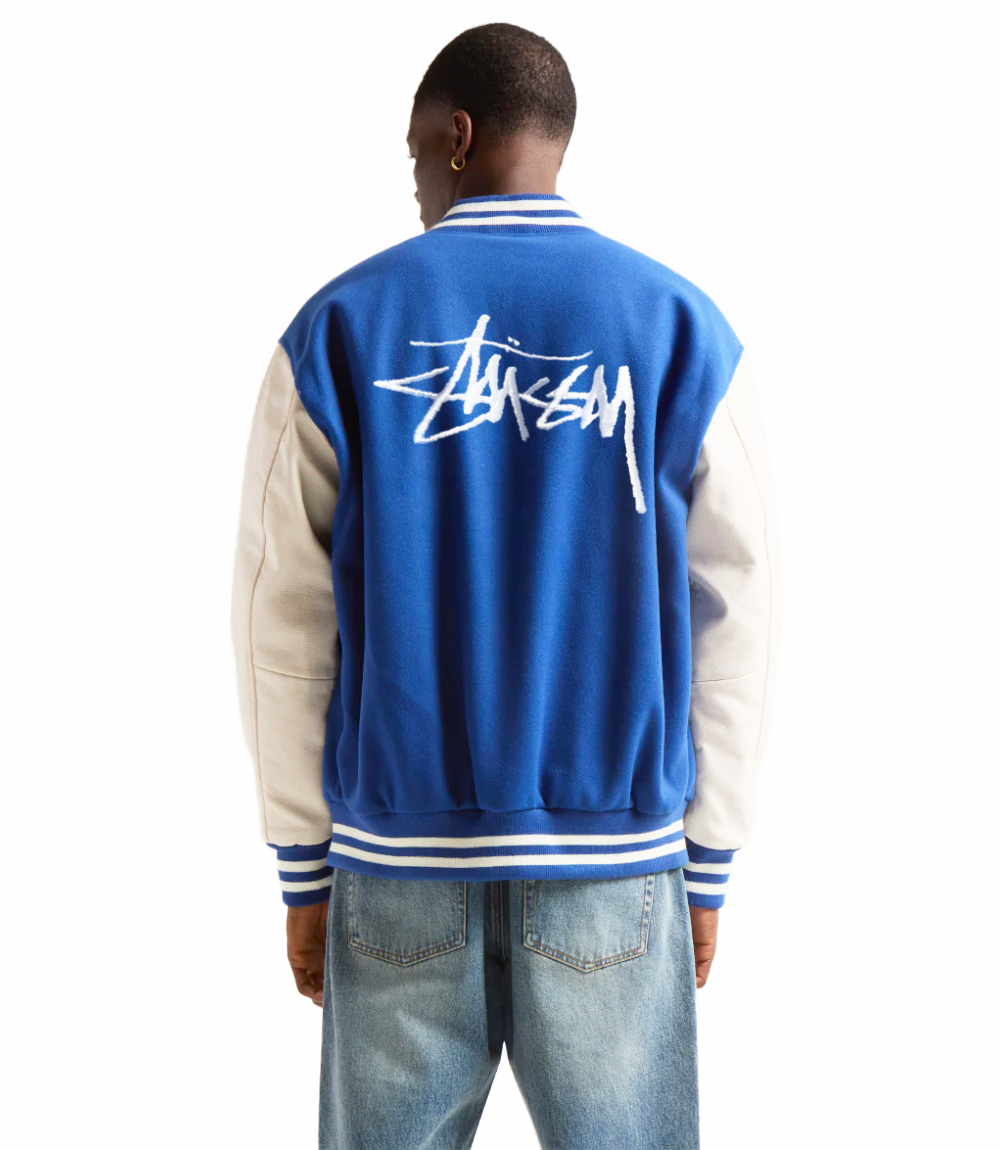 Stussy Royal Blue Wool And White Leather Varsity Letterman Jacket Stussy Basic Edition (2)