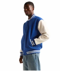 Stussy Royal Blue Wool And White Leather Varsity Letterman Jacket Stussy Basic Edition (4)