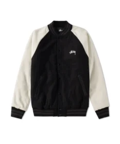Stussy Signature Logo Two Tone Wool And Leather Varsity Jacket (1)