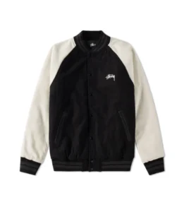 Stussy Signature Logo Two Tone Wool And Leather Varsity Jacket (1)