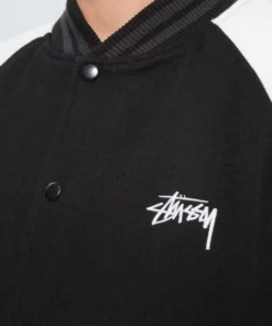 Stussy Signature Logo Two Tone Wool And Leather Varsity Jacket (2)