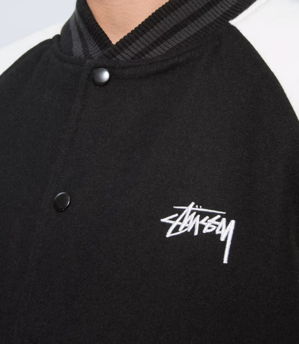 Stussy Signature Logo Two Tone Wool And Leather Varsity Jacket (2)