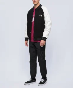 Stussy Signature Logo Two Tone Wool And Leather Varsity Jacket (5)